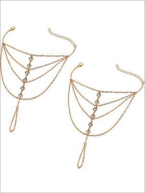 Rhinestone Finger Ring Bracelet Hand Harness Chain for Women